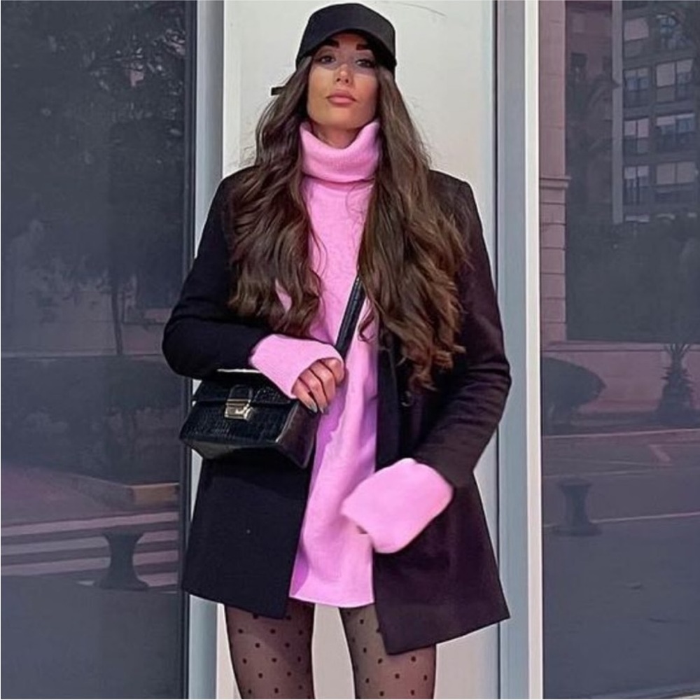 Zara pink turtle neck oversized knit dress